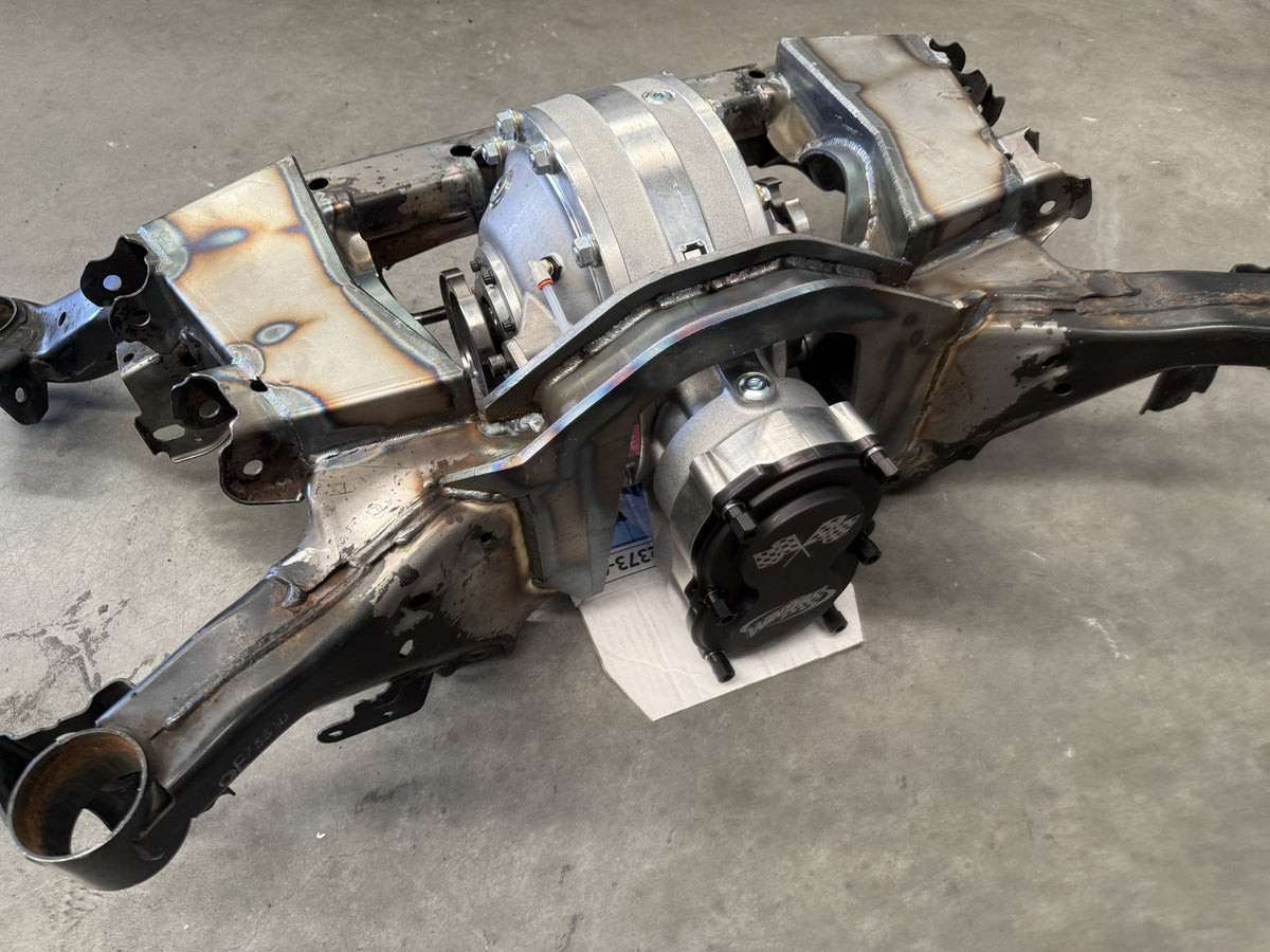 Rear of the IMR GR86 Winters quick change subframe showing the quick change gear cover