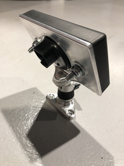 Rear of the Haltech keypad mount: CNC machined aluminium plate, keypad plug and ball-joint swivel