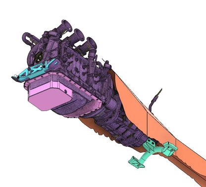 CAD of the 20B sump, engine mount and transmission mount designed around the scanned engine and gearbox