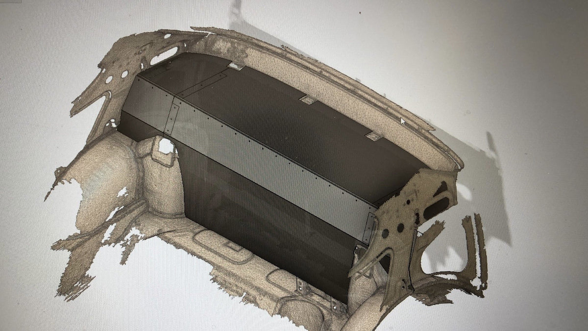 RX2 coupe rear firewall designed in CAD around a 3D scan of the chassis