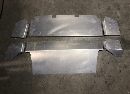 RX2 coupe rear firewall CNC cut aluminium panels laid out