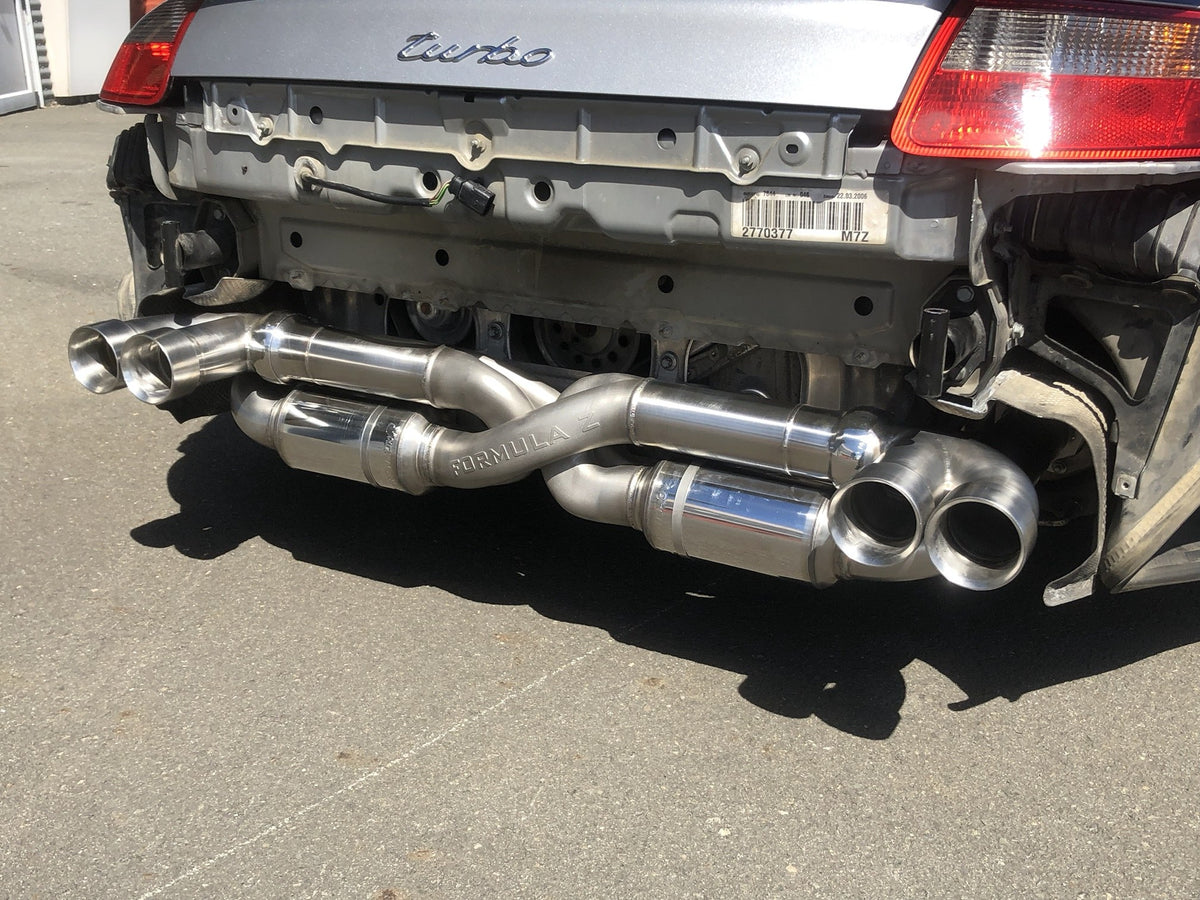 IMR stainless exhaust fitted to a Porsche 997 Turbo, quad tips and Formula Z pipe