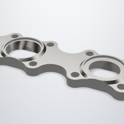 Close-up of the port stand-ups for 2" tube primaries on the IMR VK56DE header flange